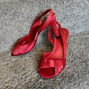 Red satin heels Size 6